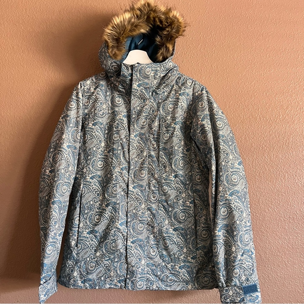 Burton Paisley Julie Dry Ride Winter Ski Jacket with Faux Fur Hood Size Medium